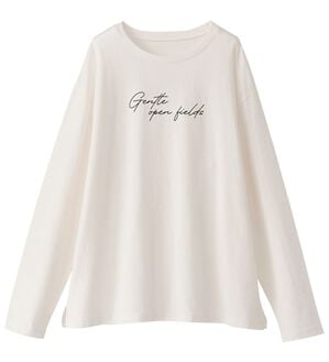 BELLUNA（ベルーナ）の「よれない！大人の長袖Ｔシャツ（カットソー）」｜オフ白(英字)