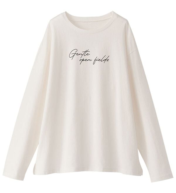 BELLUNA（ベルーナ）の「よれない！大人の長袖Ｔシャツ（カットソー）」｜オフ白(英字)