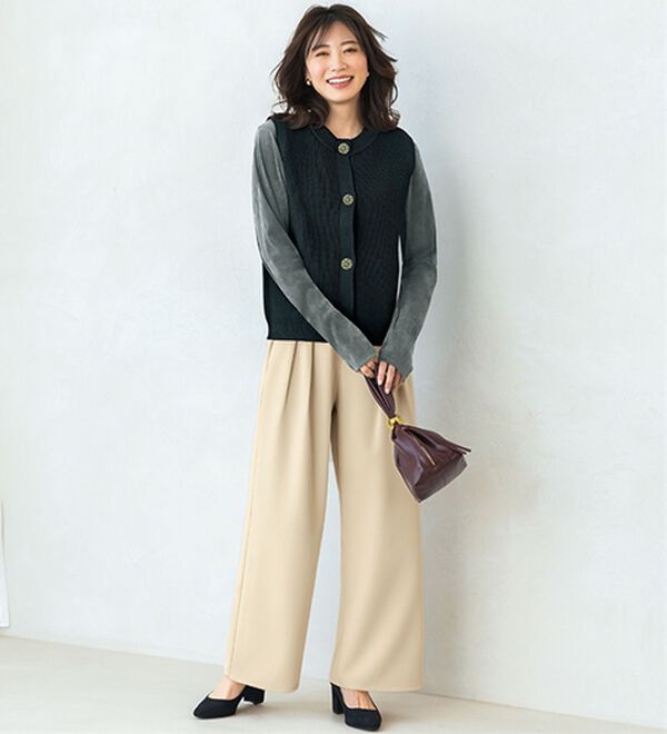 BELLUNA（ベルーナ）の「上品ツータックワイドパンツ（ワイドパンツ・ガウチョ）」｜詳細画像