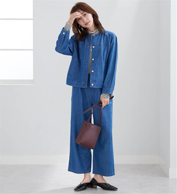 BELLUNA（ベルーナ）の「やわらかデニム素材ウエストタブパンツ（ワイドパンツ・ガウチョ）」｜詳細画像