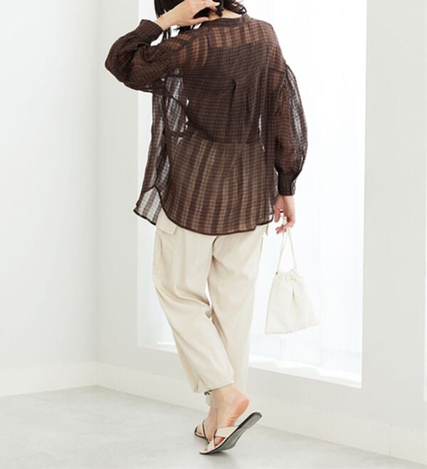 BELLUNA（ベルーナ）の「シアーチェック素材シャツチュニック（チュニック）」｜詳細画像