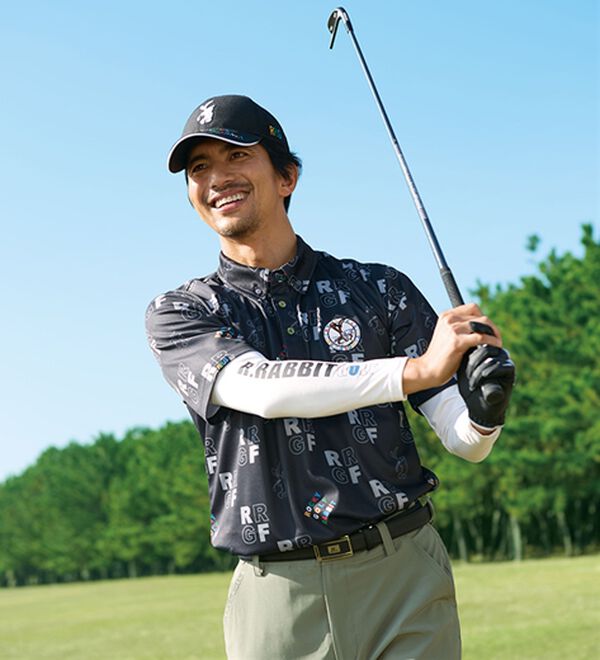 「＜ロッキーラビット＞ゴルフデザイン総柄ポロシャツ（メンズポロシャツ）」｜詳細画像