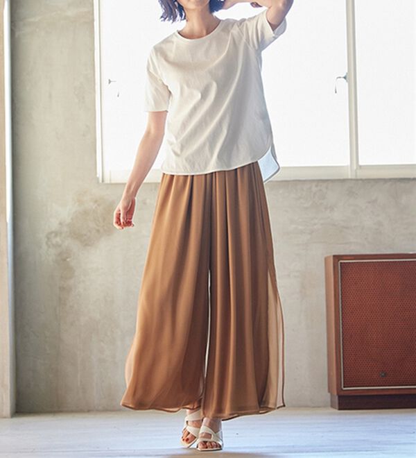 RANAN（ラナン）の「ひんやり！サイドスリットシフォンパンツ（フルレングスパンツ）」｜詳細画像