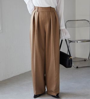 RANAN（ラナン）の「ウール調２タックワイドパンツ（フルレングスパンツ）」｜ベージュ