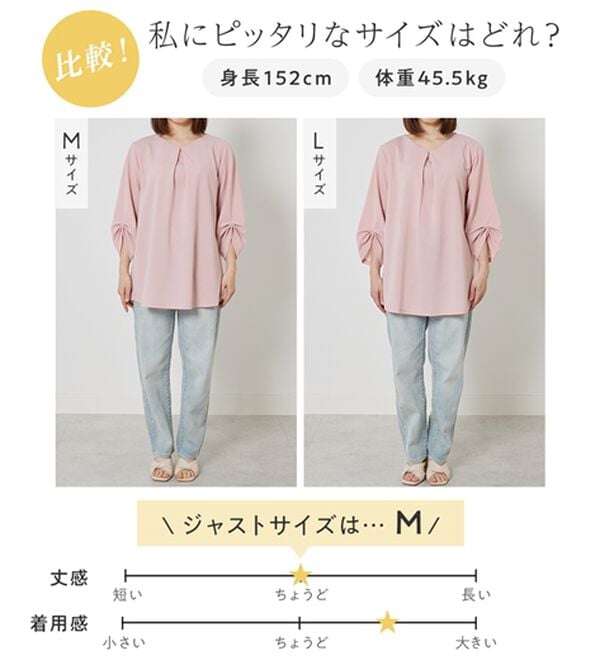 alotta（アロッタ）の「＜６つの機能付＞７分袖Ａラインフレアチュニックブラウス（チュニック）」｜詳細画像