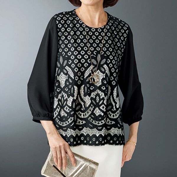 BELLUNA（ベルーナ）の「パネル柄レース配色デザインブラウス（ブラウス）」｜詳細画像