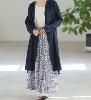 A HAPPY MARILYN（アハッピーマリリン）の「【Ｌ～６Ｌ】【風通るプレミアム】袖丈（七分・長袖）が選べる　綿１００％　楊柳　シャツチュニック（チュニック）」｜ネイビー
