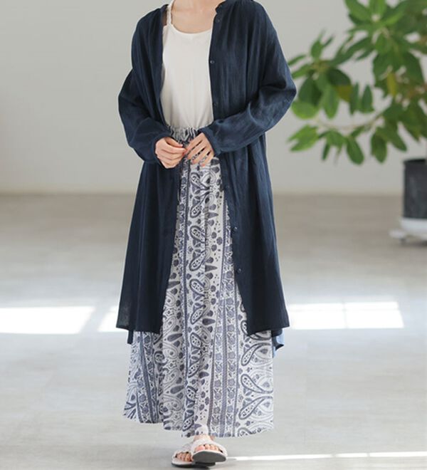 A HAPPY MARILYN（アハッピーマリリン）の「【Ｌ～６Ｌ】【風通るプレミアム】袖丈（七分・長袖）が選べる　綿１００％　楊柳　シャツチュニック（チュニック）」｜ネイビー