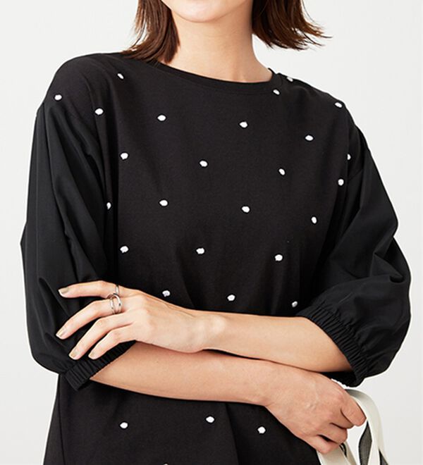 BELLUNA（ベルーナ）の「ドット刺しゅうデザイン袖切替プルオーバー（カットソー）」｜詳細画像