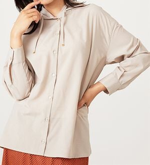 BELLUNA（ベルーナ）の「シアー素材フードデザインシャツ（シャツ）」｜グレージュ