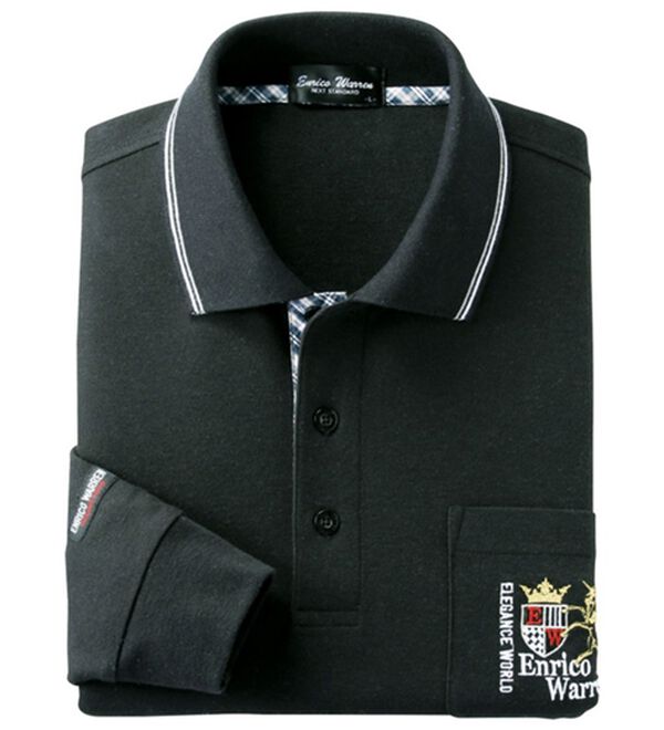 「新デザイン長袖ブランドポロシャツ（メンズポロシャツ）」｜ダークブラック