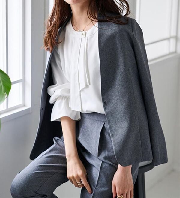 RANAN（ラナン）の「【選べる衿】洗える！春夏ロングシーズン着用可能ベーシック２点ライトスーツ（パンツスーツ）」｜詳細画像