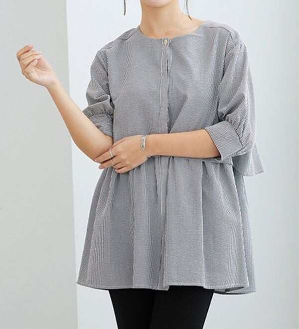 GeeRA（ジーラ）の「【華奢見え】羽織にもなる！ペプラムシャツチュニック（チュニック）」｜詳細画像