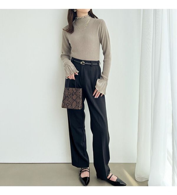 GeeRA（ジーラ）の「プリーツ付ハイネックリブニットトップス（ニット・セーター）」｜詳細画像