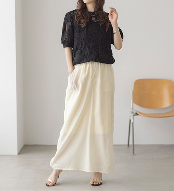 RANAN（ラナン）の「花柄立体レースリブ切替プルオーバー（ブラウス）」｜詳細画像