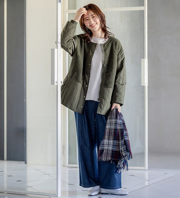 BELLUNA（ベルーナ）の「ボア切替キルトデザインミドル丈コート（ハーフコート）」｜詳細画像