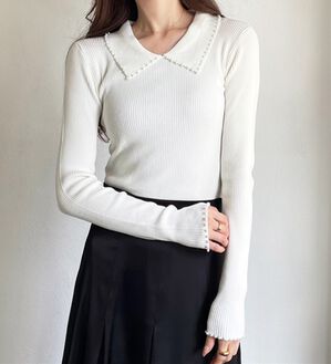 GeeRA（ジーラ）の「【YOUING.】パール衿リブニット（ニット・セーター）」｜オフホワイト