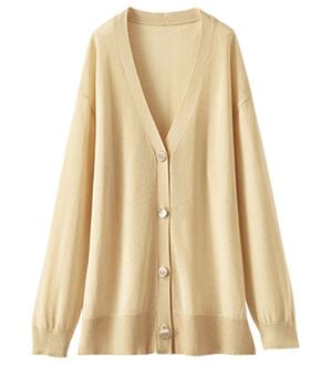 BELLUNA（ベルーナ）の「シアー素材Ｖネックデザインカーディガン（ニットカーディガン）」｜アイボリー