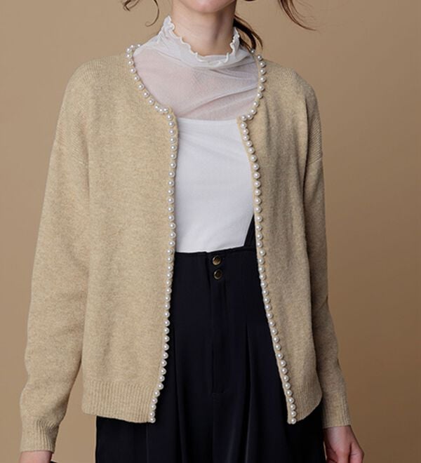RANAN（ラナン）の「パール調ビジュー使いカーディガン（ニットカーディガン）」｜詳細画像