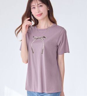 alotta（アロッタ）の「大人かわいいプリント綿混Ｔシャツ（Tシャツ）」｜ラベンダーリボン