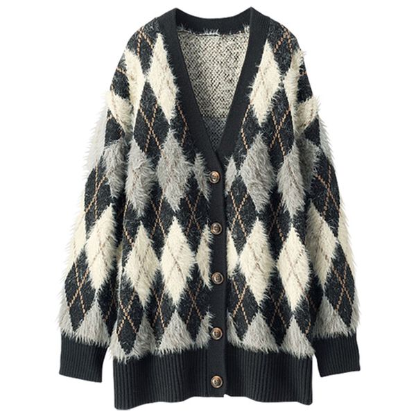 BELLUNA（ベルーナ）の「ふんわりアーガイル柄カーディガン（ニットカーディガン）」｜詳細画像