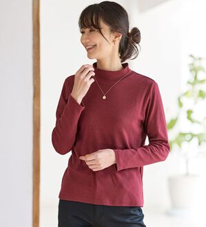 BELLUNA（ベルーナ）の「綿混リブハイネックプルオーバー（カットソー）」｜バーガンディ