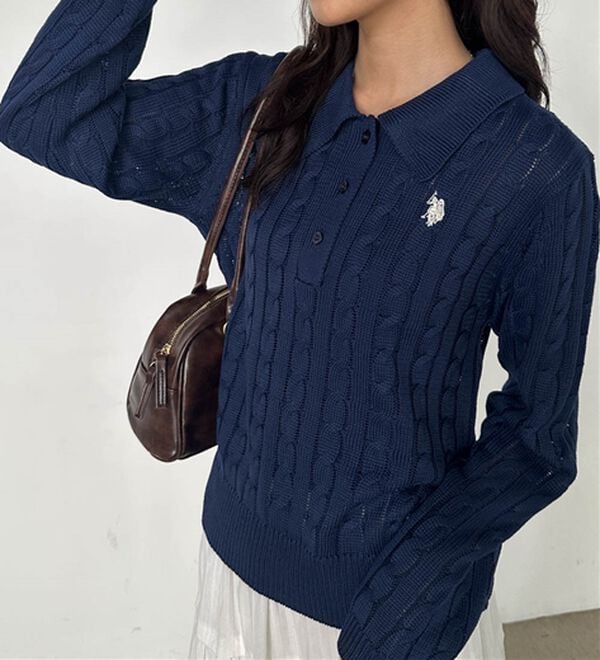 U．S．P＞刺繍長袖ケーブルポロニット - ベルーナ【公式】