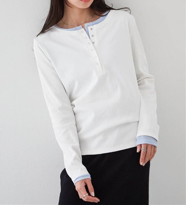 RANAN（ラナン）の「レイヤードヘンリーネックリブTシャツ（カットソー）」｜詳細画像