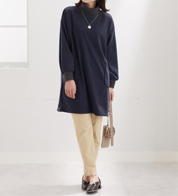 BELLUNA（ベルーナ）の「オフタートルネック配色リブ切替チュニック（チュニック）」｜詳細画像