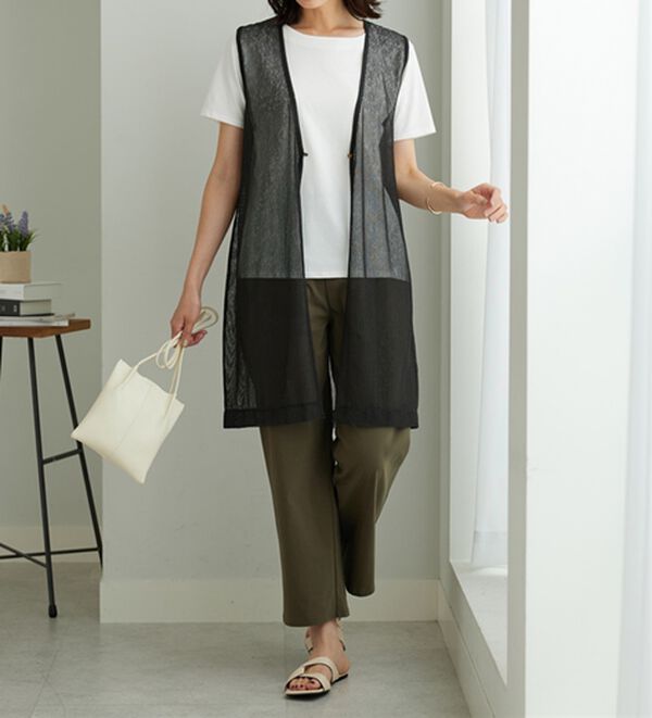 BELLUNA（ベルーナ）の「【2点セット】シアーストライプ素材ジレアンサンブル（アンサンブル）」｜詳細画像