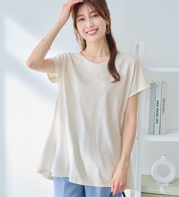 alotta（アロッタ）の「細見え叶う！ＡラインフレアチュニックＴシャツ（チュニック）」｜オフホワイト