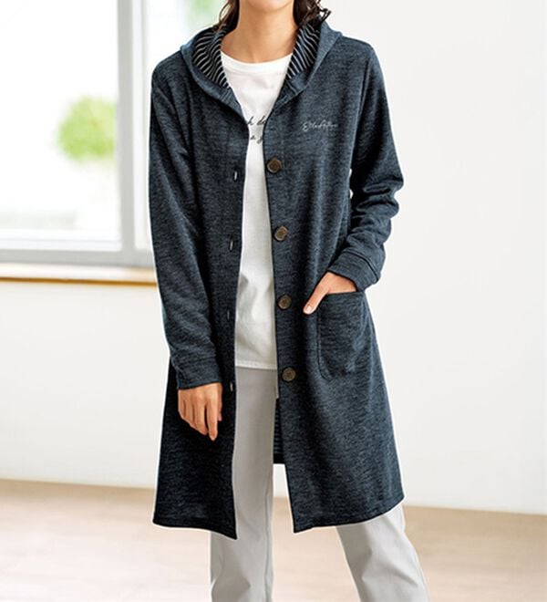 BELLUNA（ベルーナ）の「＜ＥＬＬＥ　Ａｃｔｉｖｅ＞裏ボーダーフードカーディガン（その他カーディガン）」｜ネイビー