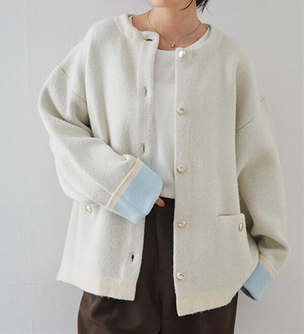 RANAN（ラナン）の「裏配色ゴールド調ボタンニットコーディガン（ニットカーディガン）」｜詳細画像