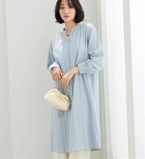 BELLUNA（ベルーナ）の「綿100％ダブルガーゼ素材ワンピース（その他ワンピース）」｜ブルー系ストライプ