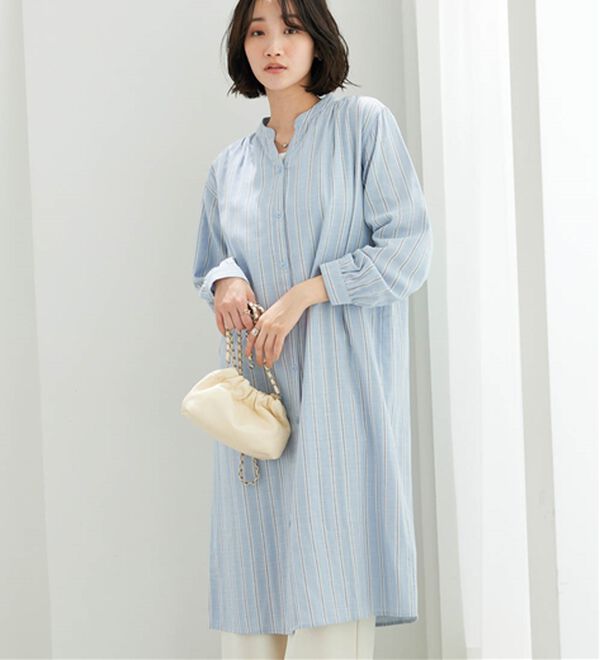 BELLUNA（ベルーナ）の「綿100％ダブルガーゼ素材ワンピース（その他ワンピース）」｜ブルー系ストライプ
