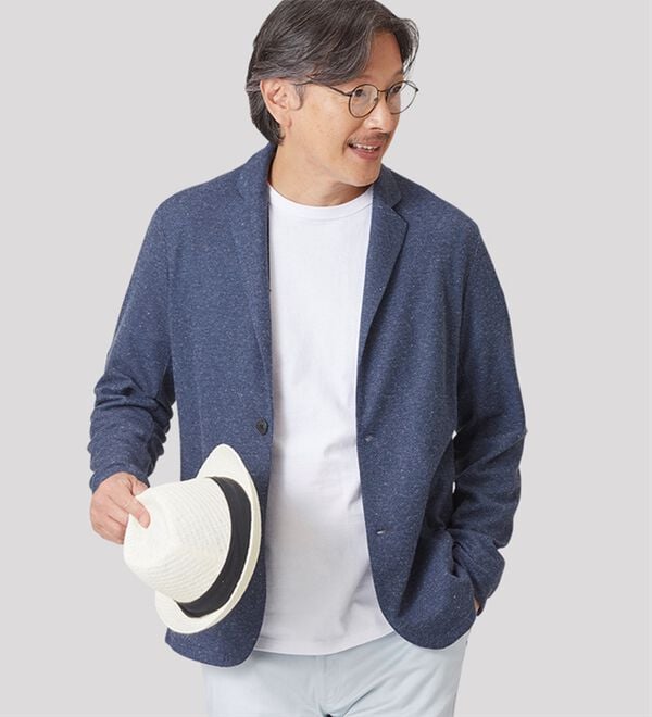「麻入りメッシュテーラードカーディガン（メンズカーディガン）」｜詳細画像