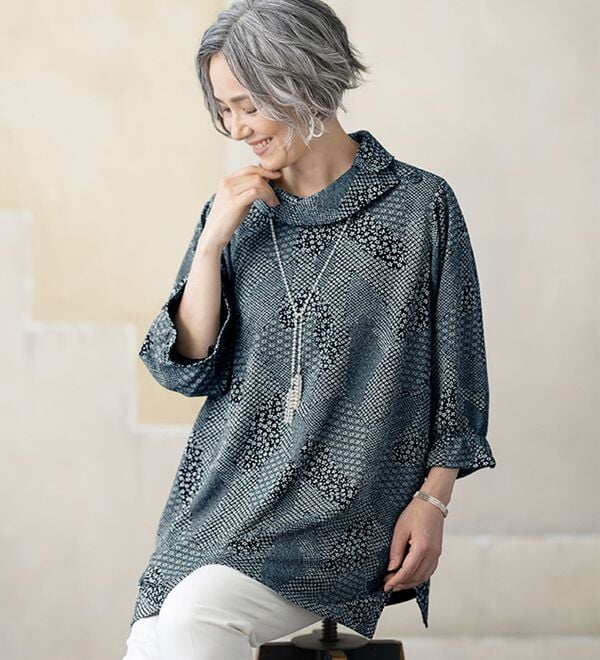 ルフラン（ルフラン）の「日本製衿デザインニットちりめんチュニック（チュニック）」｜詳細画像