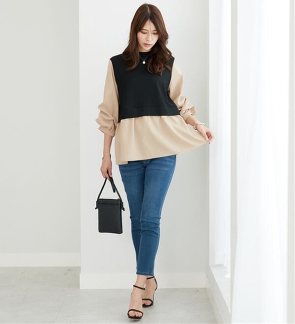 BELLUNA（ベルーナ）の「異素材切替袖タックデザインチュニック（チュニック）」｜詳細画像