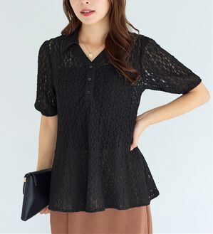 alotta（アロッタ）の「総レーススキッパーポロチュニック（チュニック）」｜ブラック