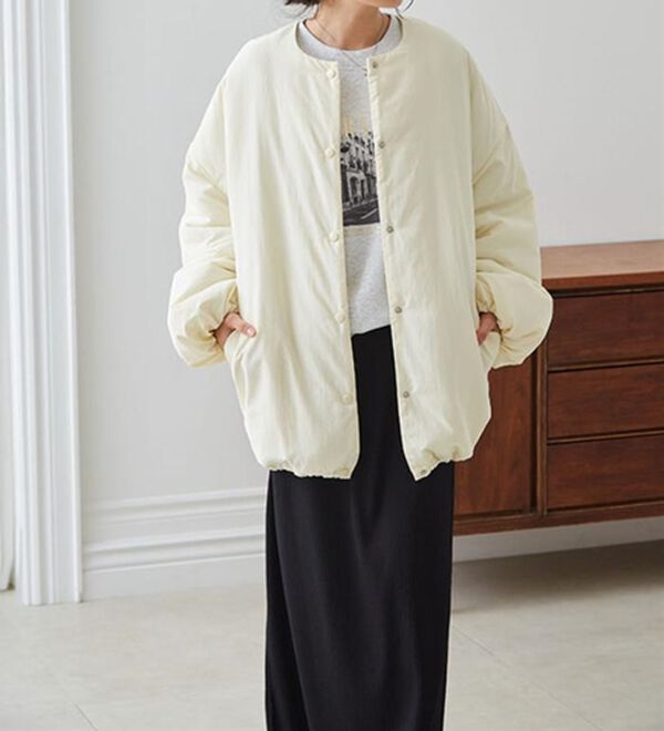RANAN（ラナン）の「ノーカラーオーバーサイズ中わたブルゾン（ハーフコート）」｜詳細画像