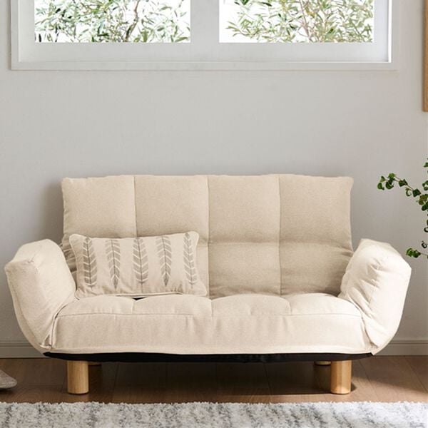 【ベルーナ】カウチソファ LIRAKU　（ベージュ） コンパクト脚付ふかふかカウチソファ LIRAKU＜コンパクト