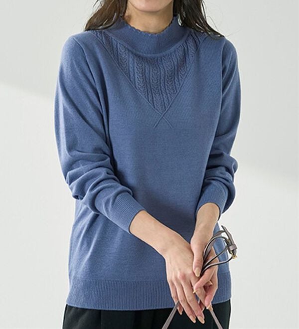 BELLUNA（ベルーナ）の「静電防止！洗えるウール入り透かし編みセーター（ニット・セーター）」｜詳細画像