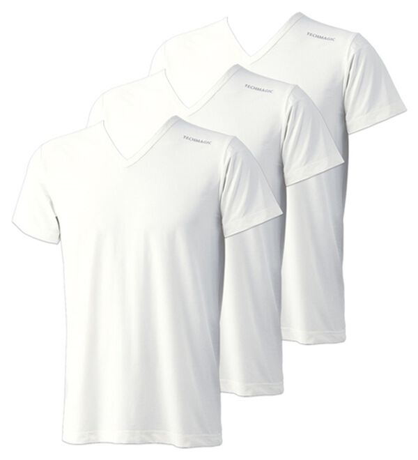「【３枚組】テックマジック（Ｒ）魔法の冷感インナー（メンズ肌着・インナーウェア）」｜ホワイト 半袖V首