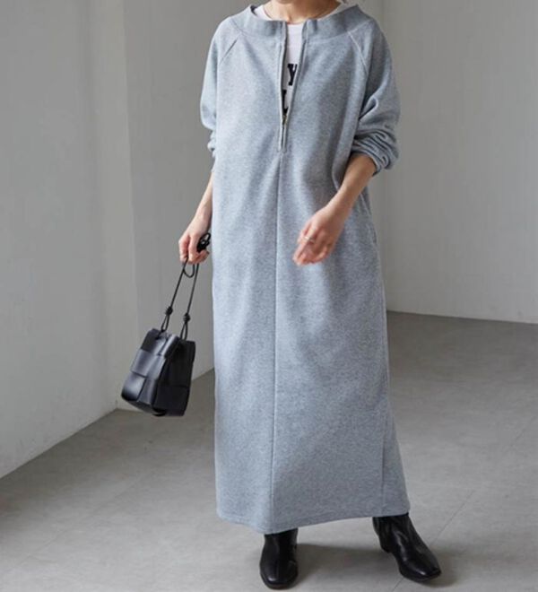 RANAN（ラナン）の「裏起毛ハーフジップワンピース（ロングワンピース）」｜詳細画像