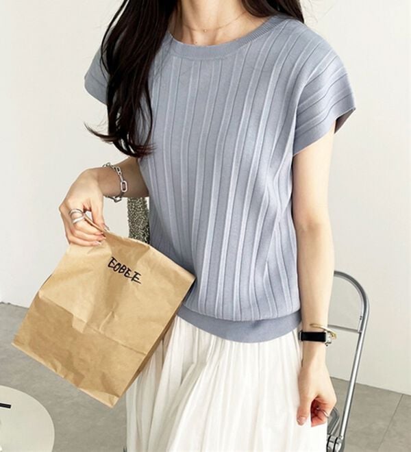 GeeRA（ジーラ）の「プリーツ編フレンチスリーブリブトップス（ニット・セーター）」｜詳細画像