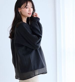 RANAN（ラナン）の「裏起毛シアー素材レイヤードスウェット（カットソー）」｜ブラック