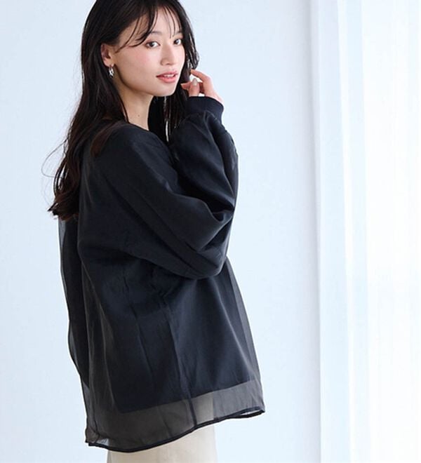 RANAN（ラナン）の「裏起毛シアー素材レイヤードスウェット（カットソー）」｜ブラック