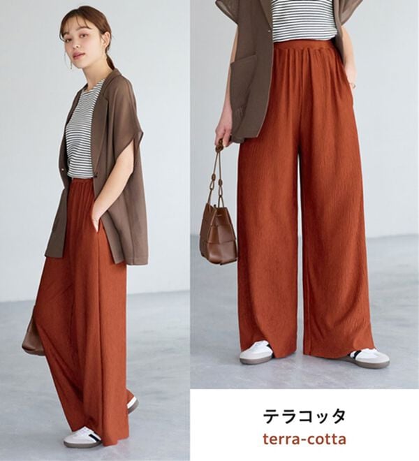 Viola e Viola（ヴィオラ エ ヴィオラ）の「【５つの機能付】丈切れる！楽ちんジャカードパンツ（ワイドパンツ・ガウチョ）」｜詳細画像