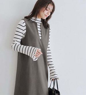 Pierrot（ピエロ）の「ウールタッチジャンパースカート（ジャンパースカート）」｜モカグレー