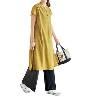 BELLUNA（ベルーナ）の「楊柳素材涼やかシャツワンピース（シャツワンピース）」｜イエロー